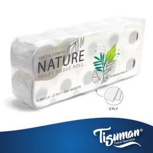 Toilet Roll/Nature/Gulung Tisu Tandas/2 Ply Tissue Paper/Virgin Pulp (10 Rolls x 300 Sheets)